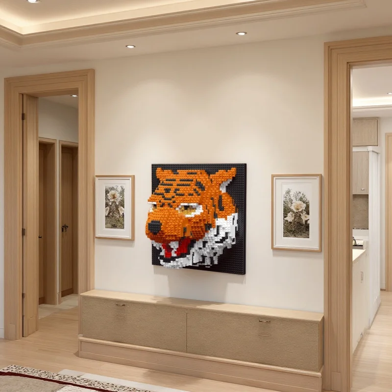 2140+ PCS Tiger Head Wall-Hanging Building Block Set - Cool Unique Realistic Assembly Toy for Home Decor Or Gift
