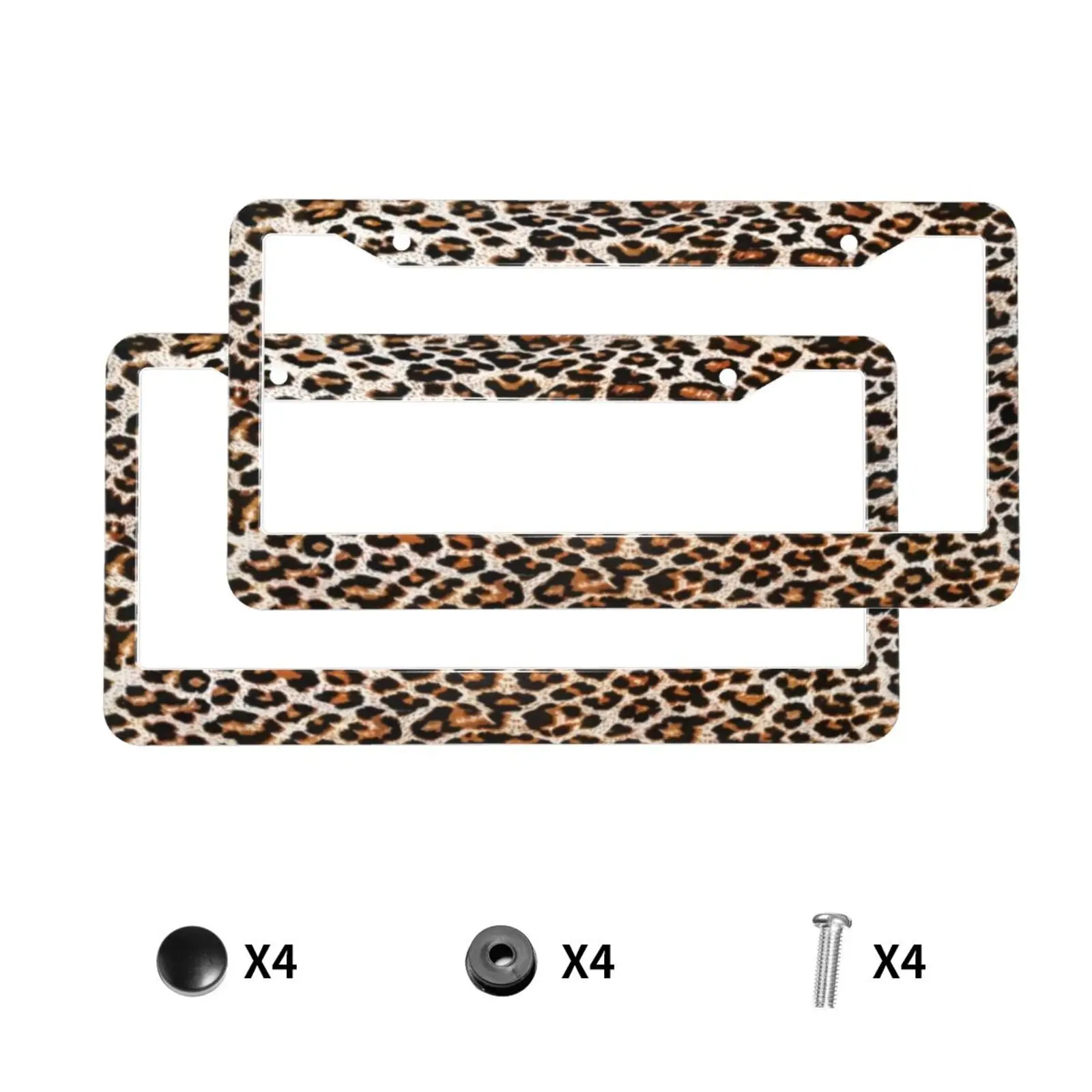 Leopard Print Abstract Wild Animal Pattern 2 Holes Solid Aluminum License Plate Holder Universal Car License Plate Frame Screws