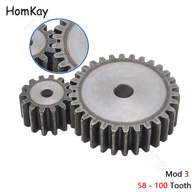 Mod 3 Spur Gear 42T-57T Metal Transmission Gears 45# Steel Thick 30mm HTD-3M 58 59 60 61 62 63 64 65 67 70 72 75 80 85-100 Tooth