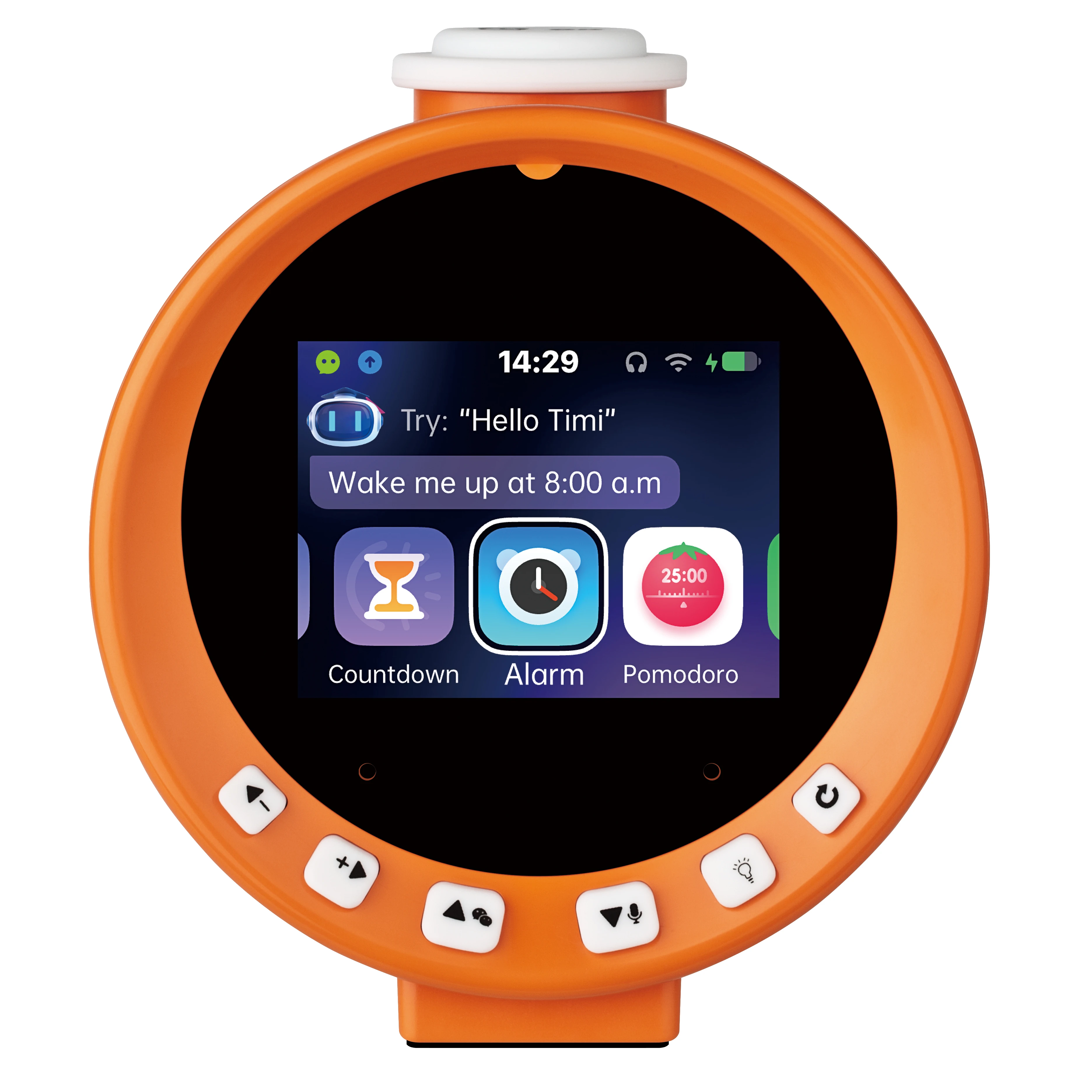 اتصال واي فاي فائق الفعالية، الحياة الذكية OLED، فحص الطقس في الوقت الحقيقي، الدردشة الصوتية، إدارة وقت الطماطم، بلاستيك AI استمتع #1