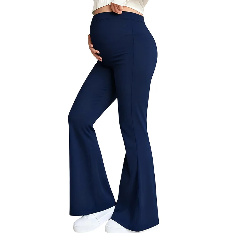 Pregnant Women Casual Flared Pants Maternity High Waist Belly Support Stretch Slim Fit Trousers 2026 Spring Pregnancy Clothing