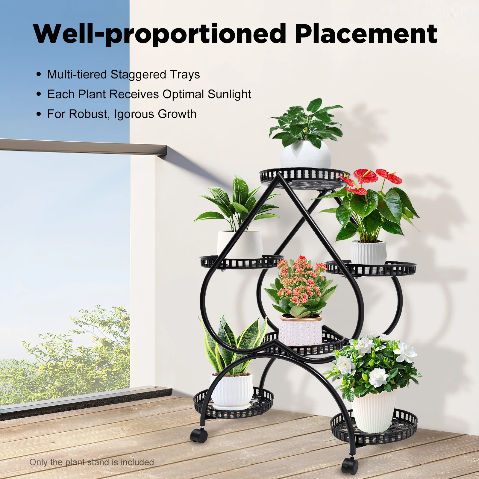 Support pour pots de fleurs en forme de cœur – Design élégant, 6 plateaux pour une plantation facile, disposition décalée pour embellir votre espace