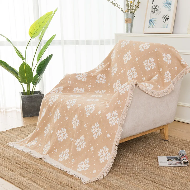 

Reversible Cotton Blanket with Tassel Warm Color Throw for Sofa Bed Chair Couch Boho Throw Blankets Bedding Home Room Decor Gift