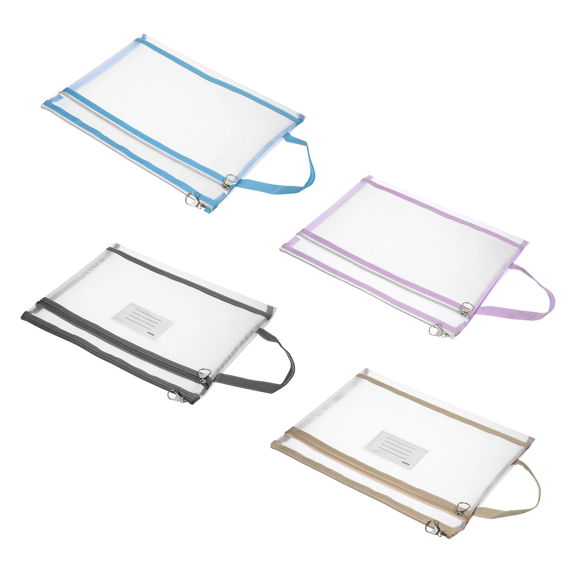 1/2Pcs Nylon Document Zip Pouch with Handle A4 Mesh Clear Zip Files Bag with/without Name Tag Stationery Supplies Document Bag