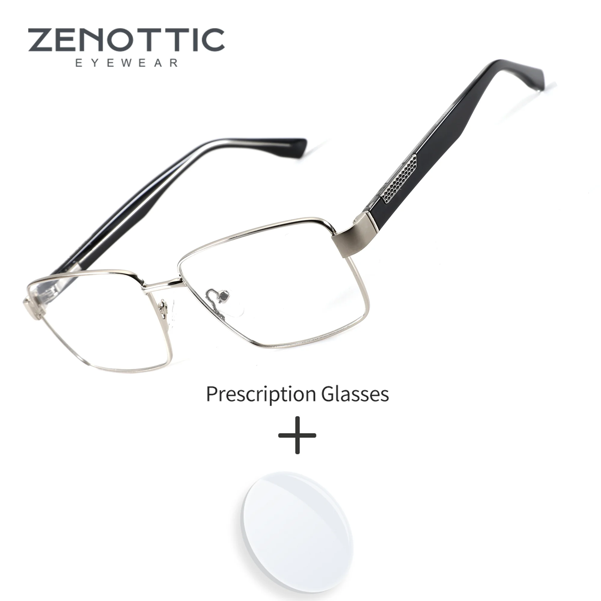 Lunettes de vue rectangulaires en métal ZENOTTIC taille M pour hommes, verres progressifs photochromiques, anti-lumière bleue, port confortable toute la journée.