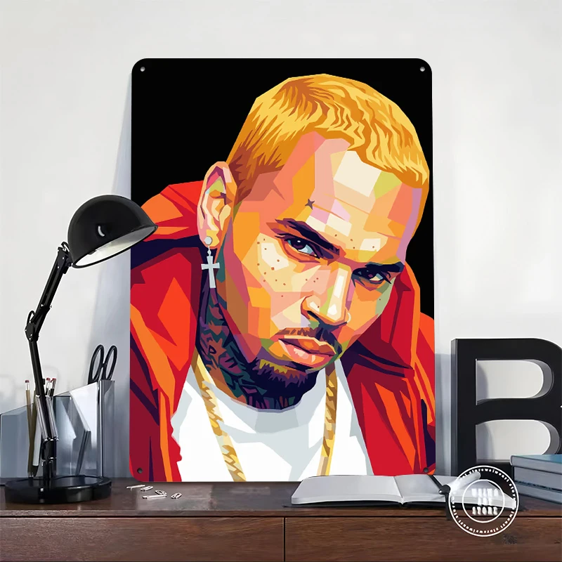 Chris Brown Pop Art Portrait Metal Poster Customized Wall Art Retro Vintage Tinplate Signs for Home Decor Room Decoration Items