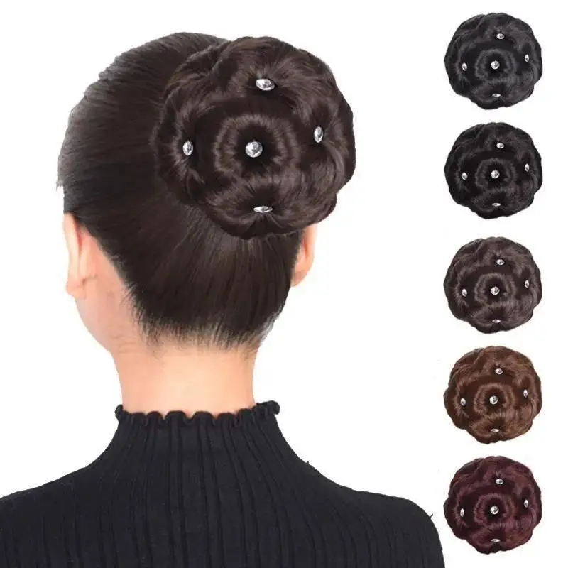 

1PC Synthetic Hair Bun Bud Hair Clips With Diamond Colorful Shiny For Women Ponytail Claw Clip Lifelike Hairpiece Styling Tools