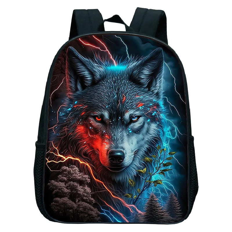 Colorful Wolf 3D Print Schoolbag Kindergarten Backpack for Boy Girl Children Yin Yang Wolf Bookbag Kids Daily Knapsack Mini Bags