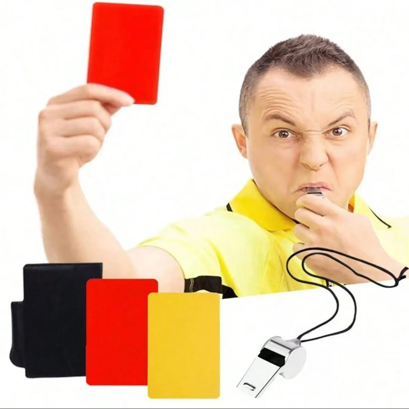 Football Referee Whistle Kit with Stainless Steel Whistle Red And Yellow Cards Notebook And Pencil Set for Sports Officials