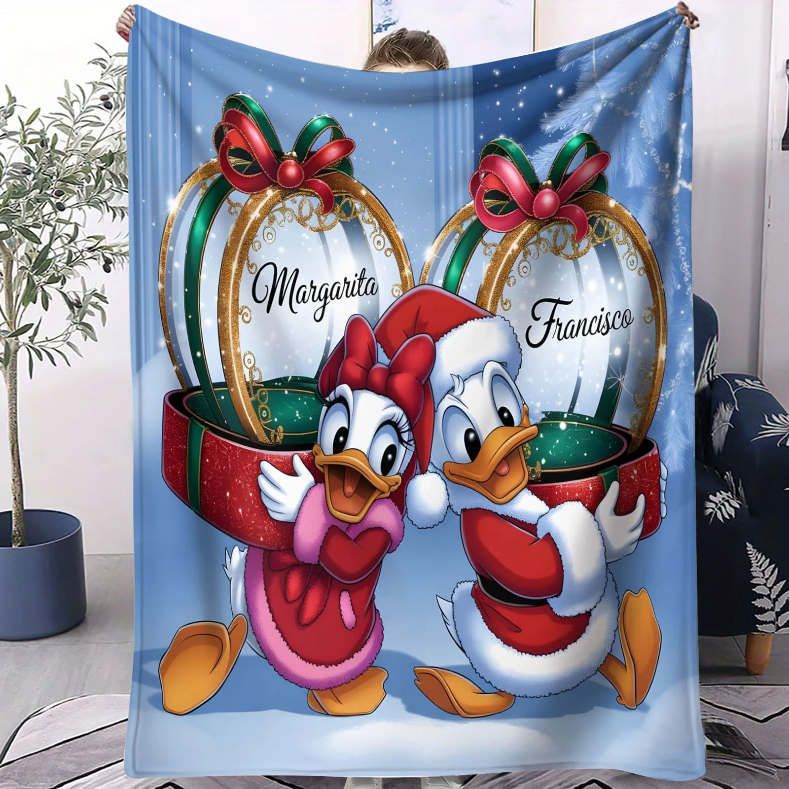 

Donald Duck Winter Snow Fleece Blanket Playful Snow Scene Cozy Throw for Living Room Bed Outdoor Camping Kids Cartoon Enthusiast