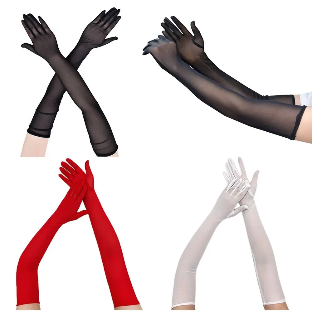 

Black Party Dress Driving Car Glove Long Finger Anti-UV Elasticity Mittens Sunscreen Mittens Ultra-Thin Gloves Mesh Gloves
