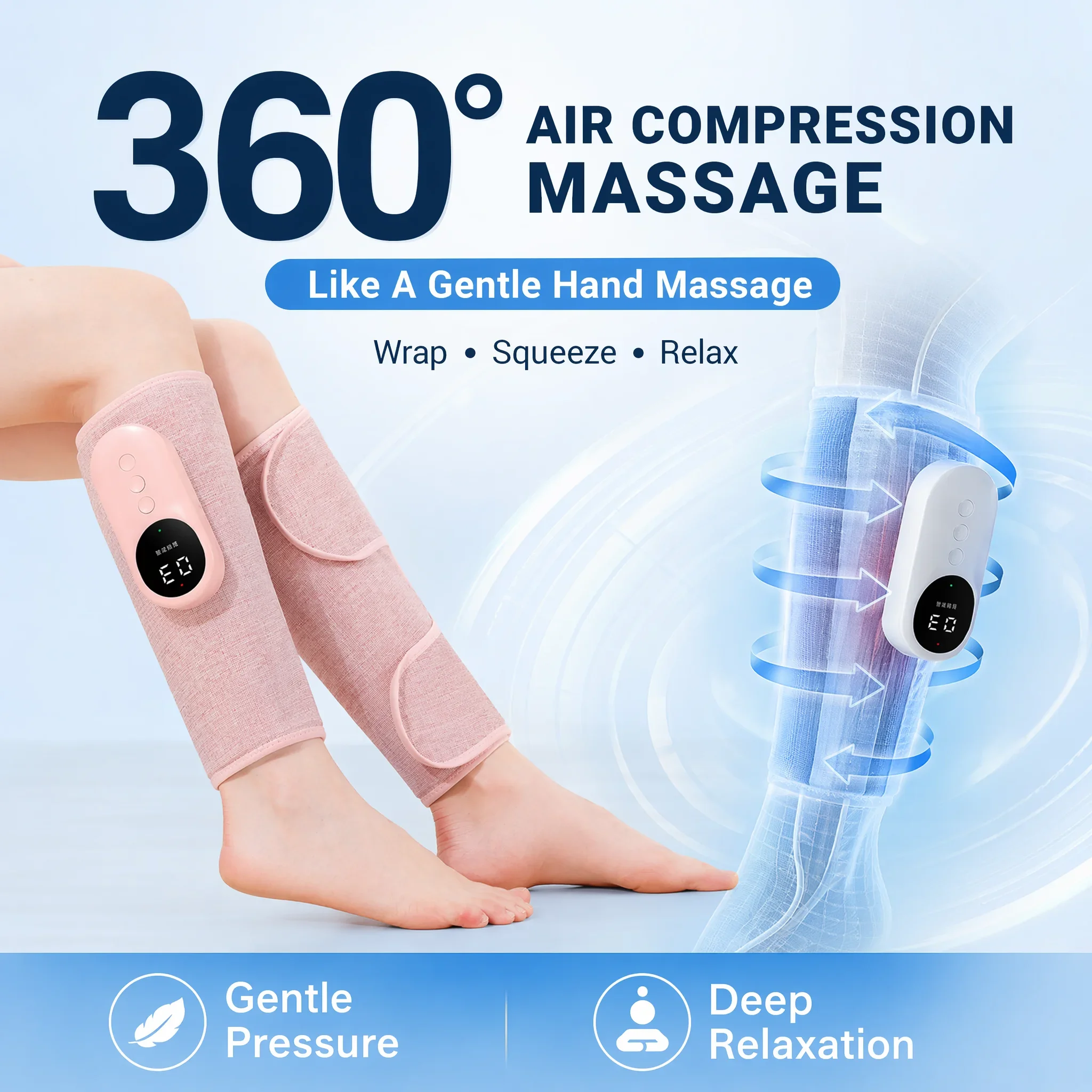 Wireless Electric Leg Massager Air Compression Calf Wrap with Heat Therapy, 3 Modes Massage for Muscle Relaxation and Recovery