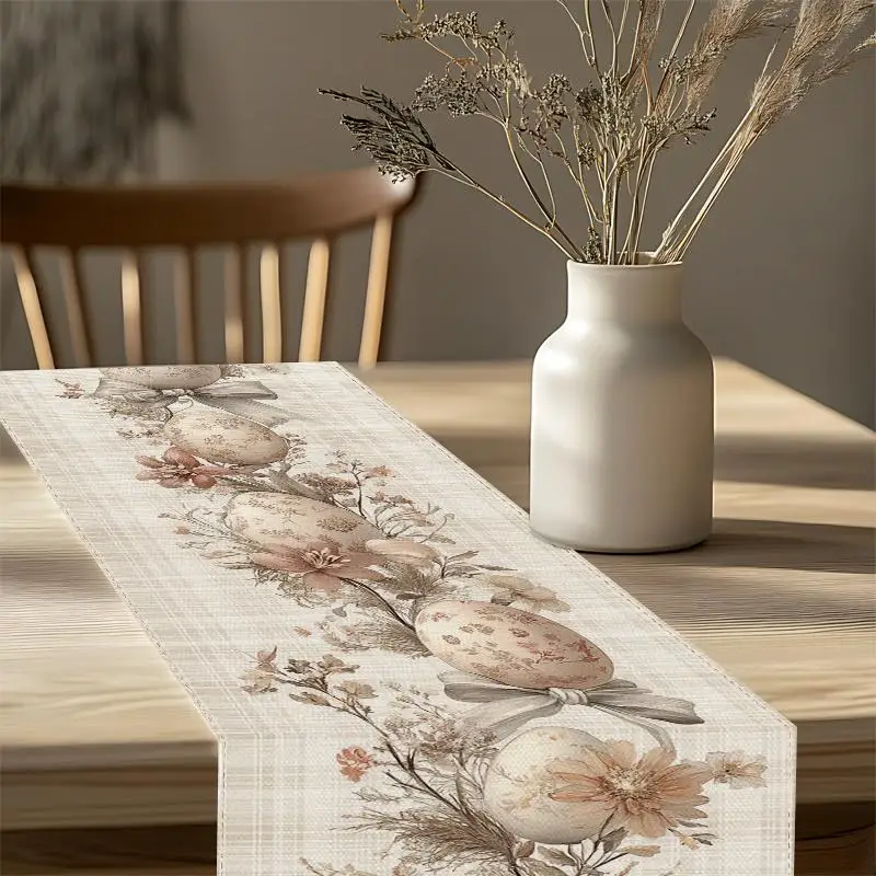 Retro Bow Easter Egg Table Runner Single Sided 2D Print Table Mat Home Dining Room Kitchen Sophisticated Vibe Decor Easter Gift