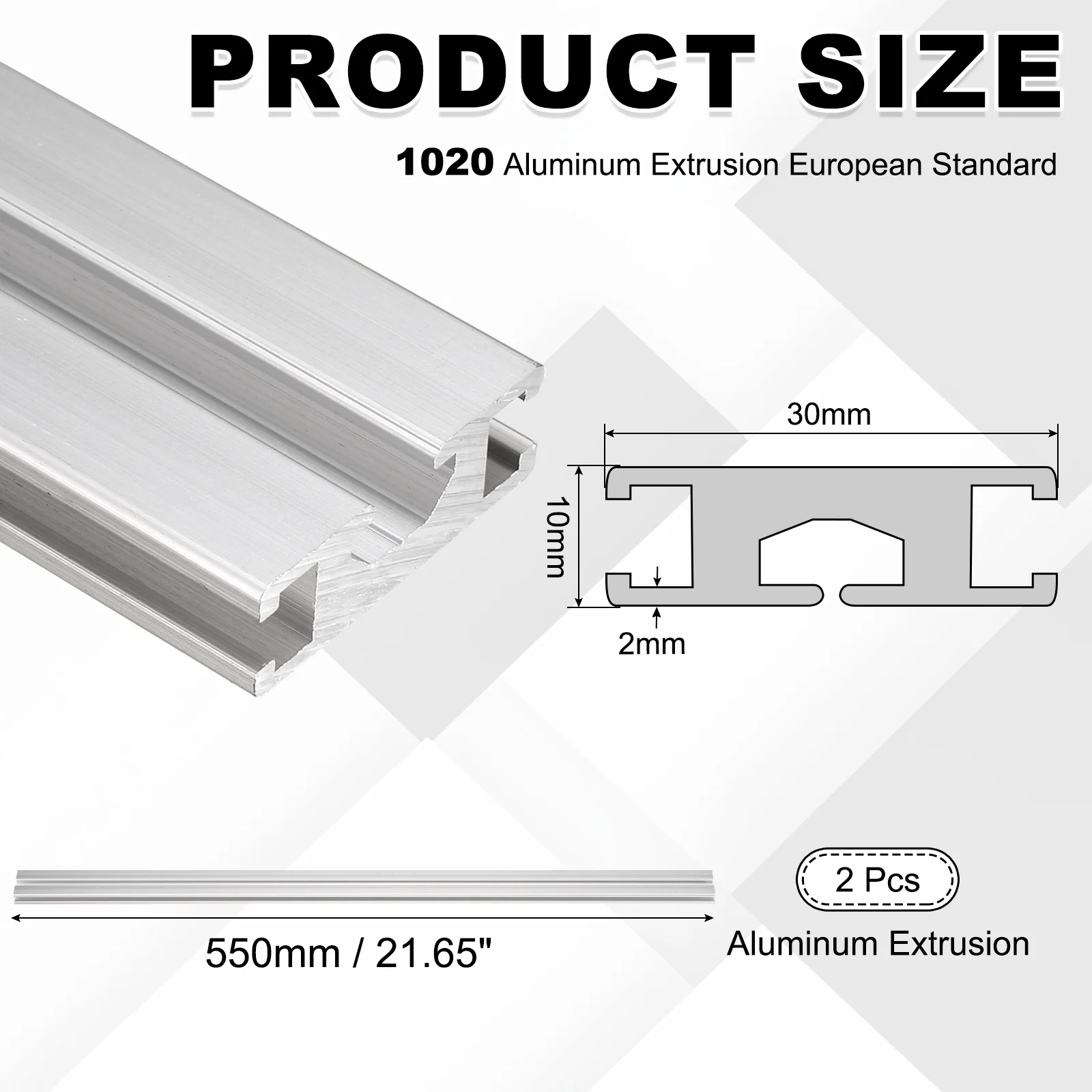 2Pcs 200-550mm 1030 Aluminum Extrusion Profile European Standard Anodized Linear Rail for 3D Printer Part CNC Machine Silver