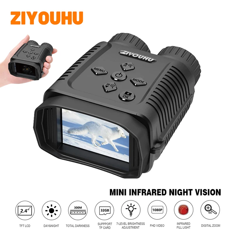 

Mini Portable Night Vision Goggles 1080P Video Camera 984ft/250m Night Viewing 2.4” LCD Screen 850nm IR HD Hunting Binoculars