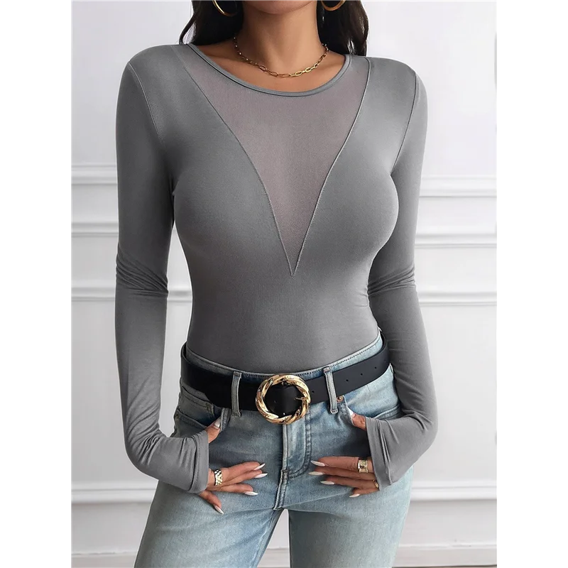 

ASDS-Women Long Sleeve Mesh Deep V Neck Tight Fitted Shirts For Women 2025 Fashion Y2K Shirts