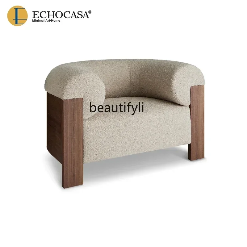 SMT07 Italian minimalist teddy velvet fabric living room single sofa leisure chair retro sofA
