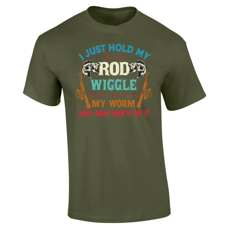 Hold My Rod Wiggle Worm Funny Humorous Fisherman Outside Fishing Bait T shirt