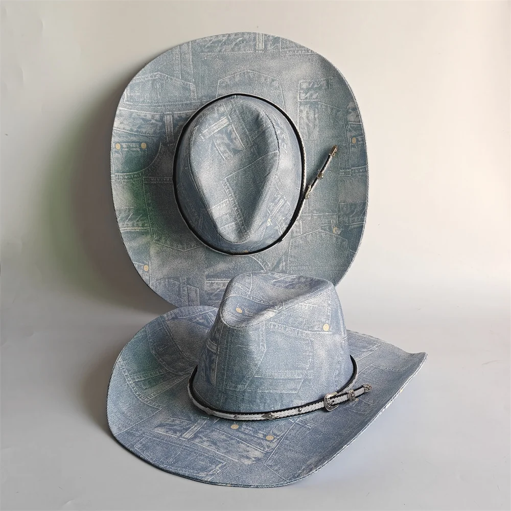 Big Brim Denim Western Hat Cowboy Hat For Women Men Party Hat Fancy Dress Retro Hat Soft Fabric Personality Panama Hat