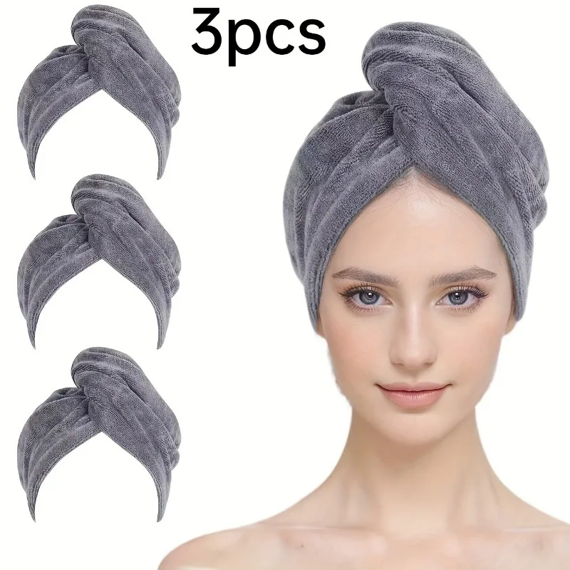 3pcs Soft Fluffy Coral Fleece Super Absorbent Hair Towel Elastic Band Quick Dry Shower Wrap For Women Home Travel Hair Care