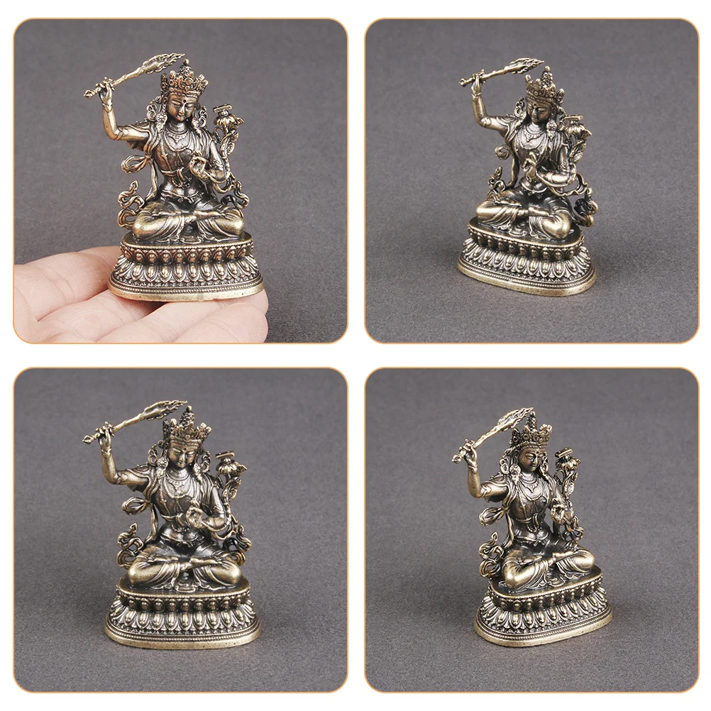 Manjushri Bodhisattva Ornaments Buddha Sculpture Statue Vintage Crafts Decorations Shaped Figurine Brass Golden Delicate Adorn