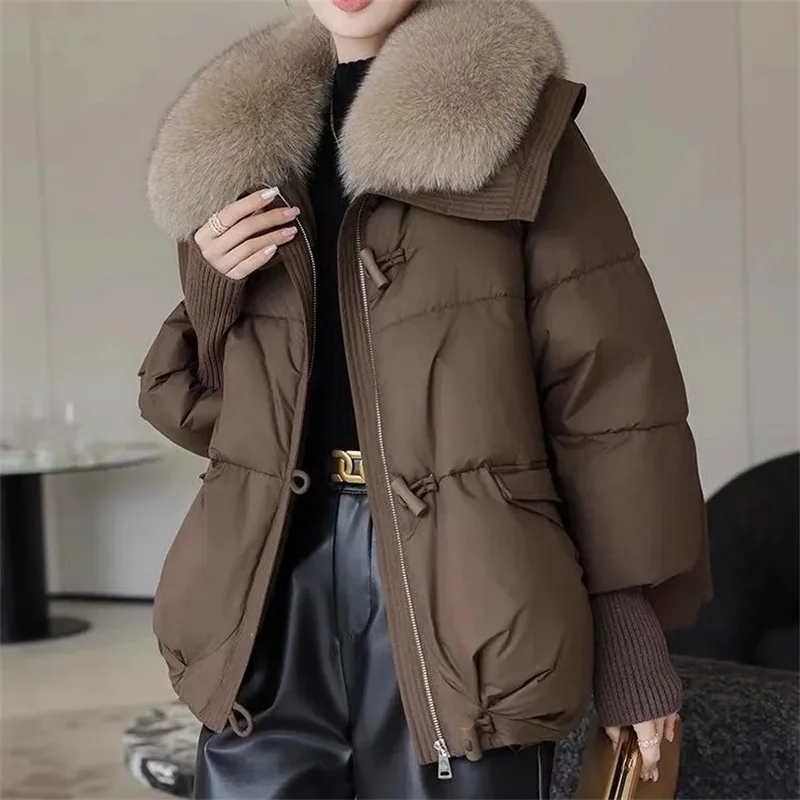 2026 Autumn/Winter New Down Jacket Women's Korean Loose Short Coat Female Big Fur Collar Cotton Jacket Women Snow Parka Coats