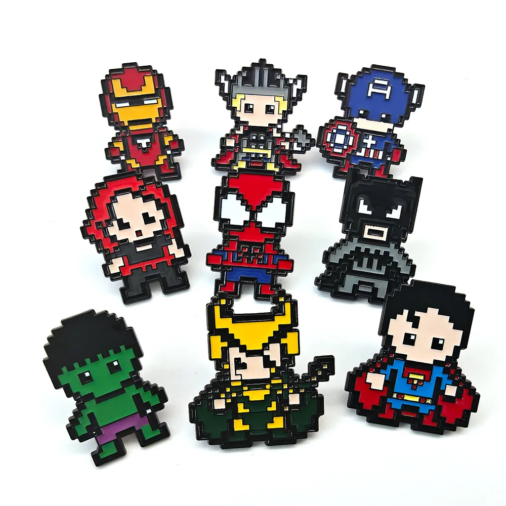 Cartoon Pixel Avengers Broch Creative Spider Man Iron Man Marvel Badge Superhero Pin Y2k Fashion Toys Anime Cartoon Kawaii