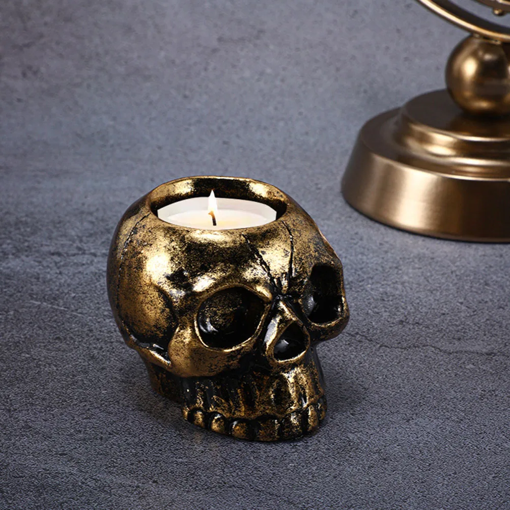 

2 Pcs Skull Holder Tea Lights Decor Halloween Resin Candlesticks Unique Home Decor Pillar Candles Stand