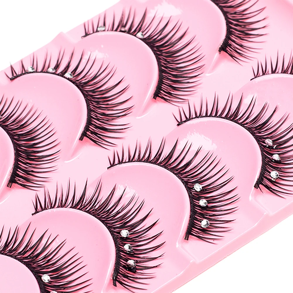 5 Pairs Makeup Diamond False Eyelashes Set Show Catwalk Party Shinny Eye Lashes Handmade Eyelash Shinning Cosmetics