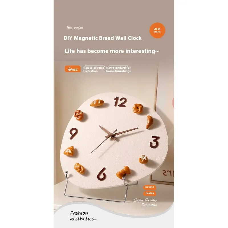 Creative 3D Magnetic Wall Clock DIY Baking Soda Bread Design Home Decor Living Room Table Display Unique Timepiece Gift