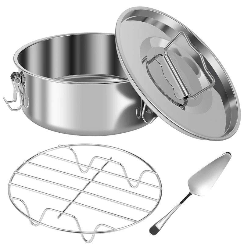 

Stainless Steel Flan Pan For Baking 1.5QT Flan Pan Mold With Lid Portable Round Cake Baking Flan Maker With Steam Rack