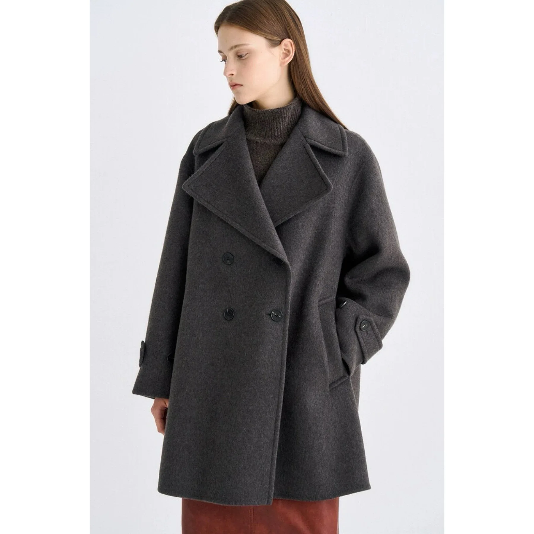

Warm Camere Coat Lemon Cheese TIM25 Winter Elely Tailored Loose Double Breasted Long Sve Commute Sle Pure Color