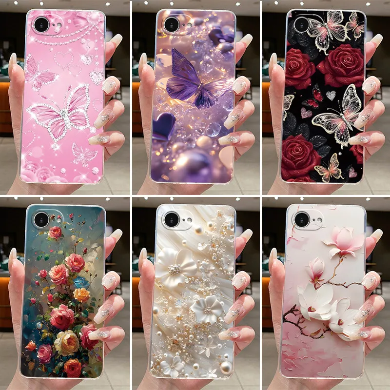 Etui na iPhone 16e Przezroczyste Luksusowe Modne z Motywem Motyli i Kwiatów Miękkie Silikonowe TPU Jelly Back…