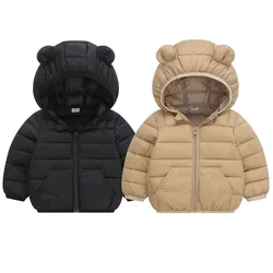 New Winter Down Warm Jackets Autumn Fashion Baby Clothes Kids Thin Hooded Cotton Coats Girls Boys Cute Solid Outerwear 2-6 Years