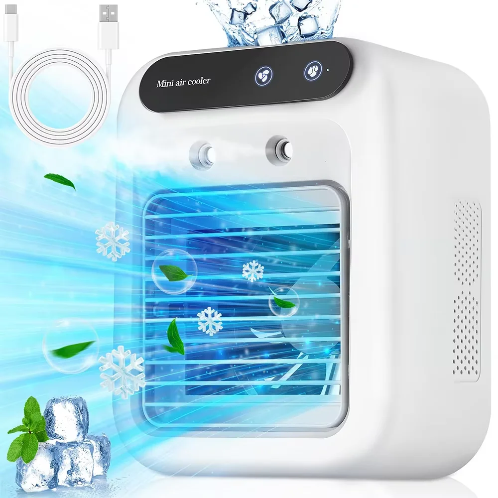 Ventilador humidificador de escritorio USB, tanque de agua, Mini enfriador de aire, dispositivo de refrigeración portátil, batería de litio de 1800mAh, ventilador de operación de bajo voltaje