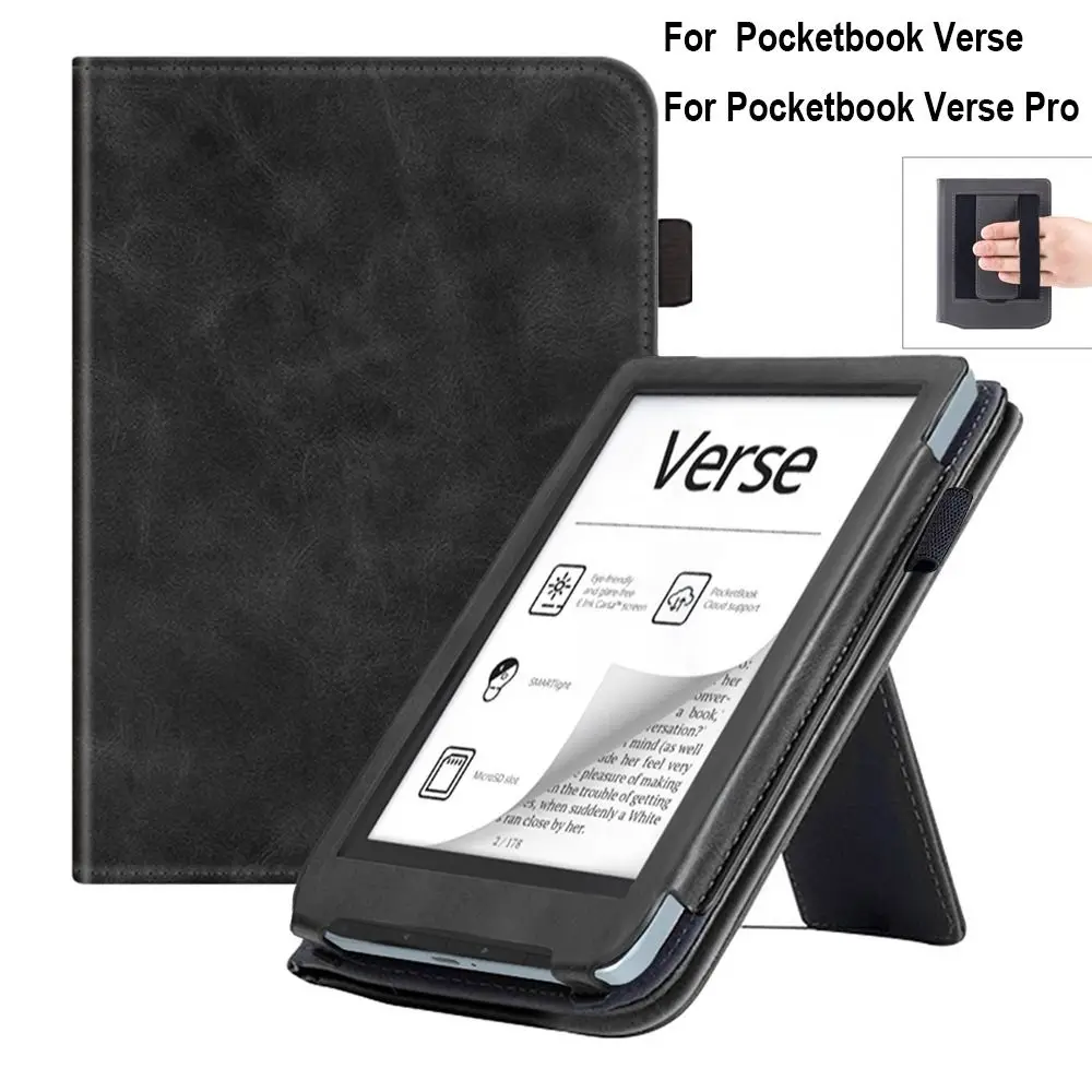 

6 inch eReader Cover with Hand Strap Auto Sleep/Wake Smart Case Leather Kickstand PB629/634 Funda for Pocketbook Verse/Verse Pro