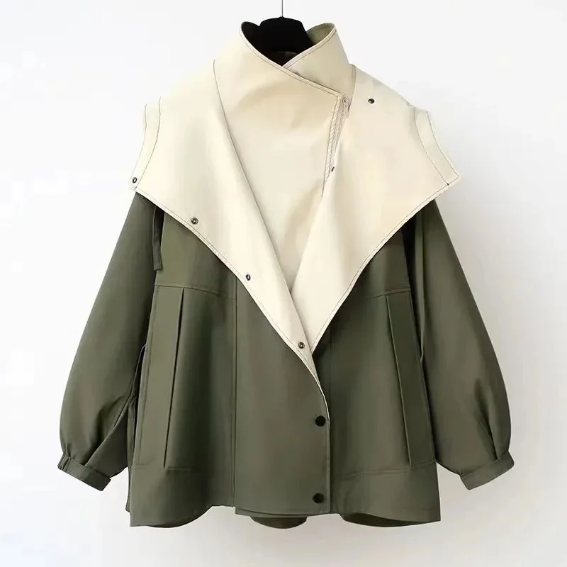 2025 Autumn Winter Army Green Windbreaker Jacket Women Streetwear Loose Oversize Overcoat Female Single Breasted Thicken Coat