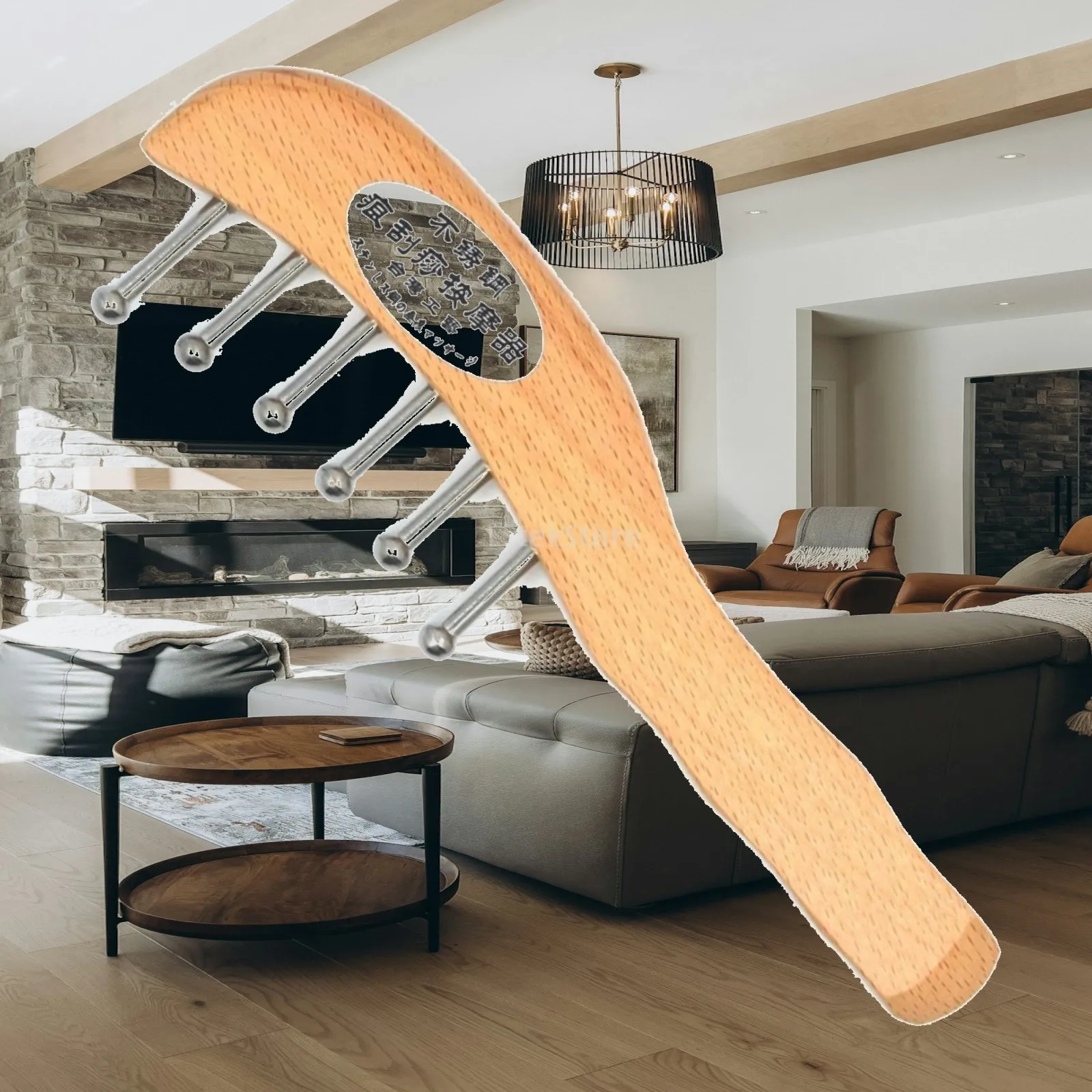 Beech Wood Massage Comb Stainless Steel Pin Manual Hair Brush for Portable Scalp Therapy