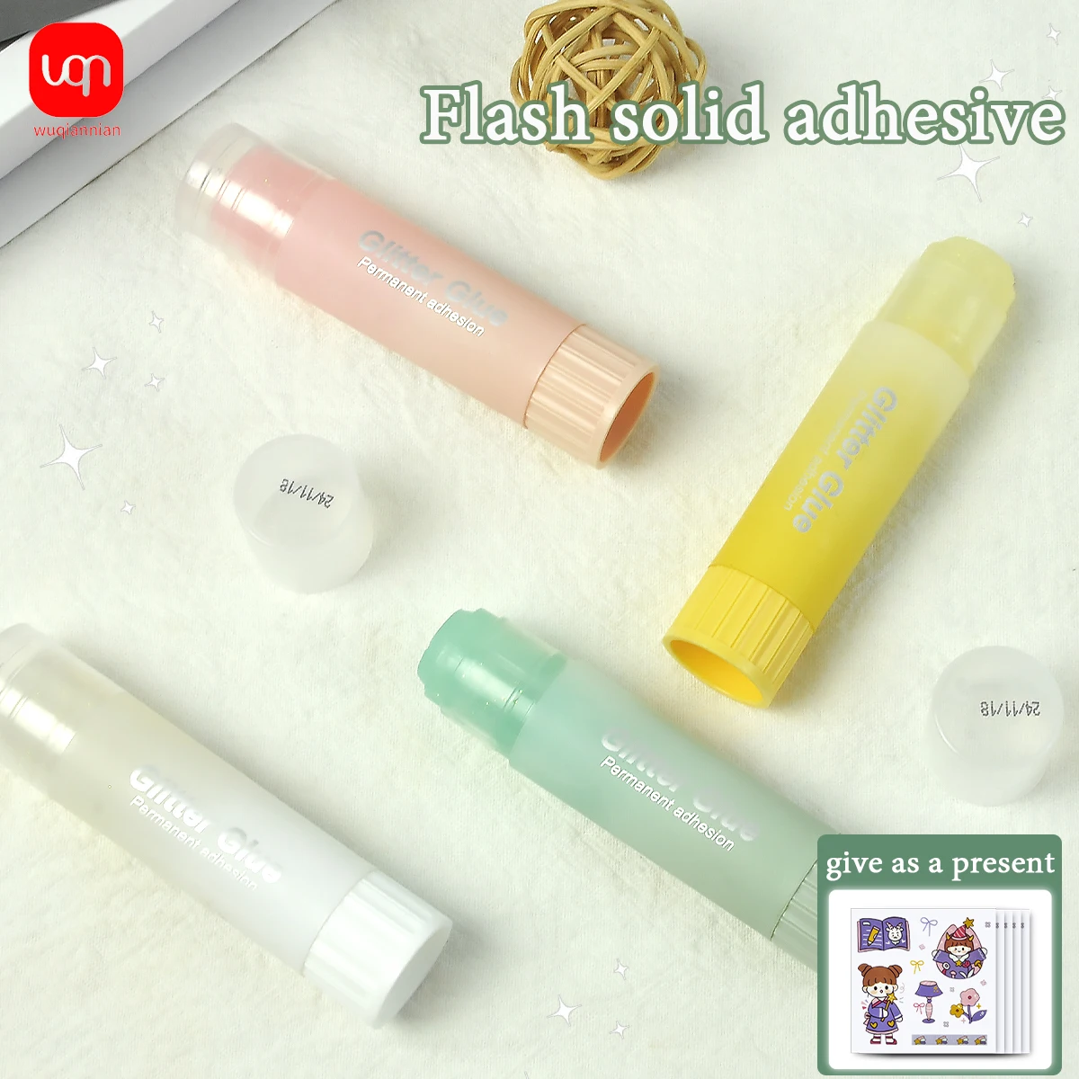 WQN-15G High Viscosity Fluorescent Solid Glue Stick, Quick-Drying DIY Craft Card, Multi-Color Office Stationery Supplies