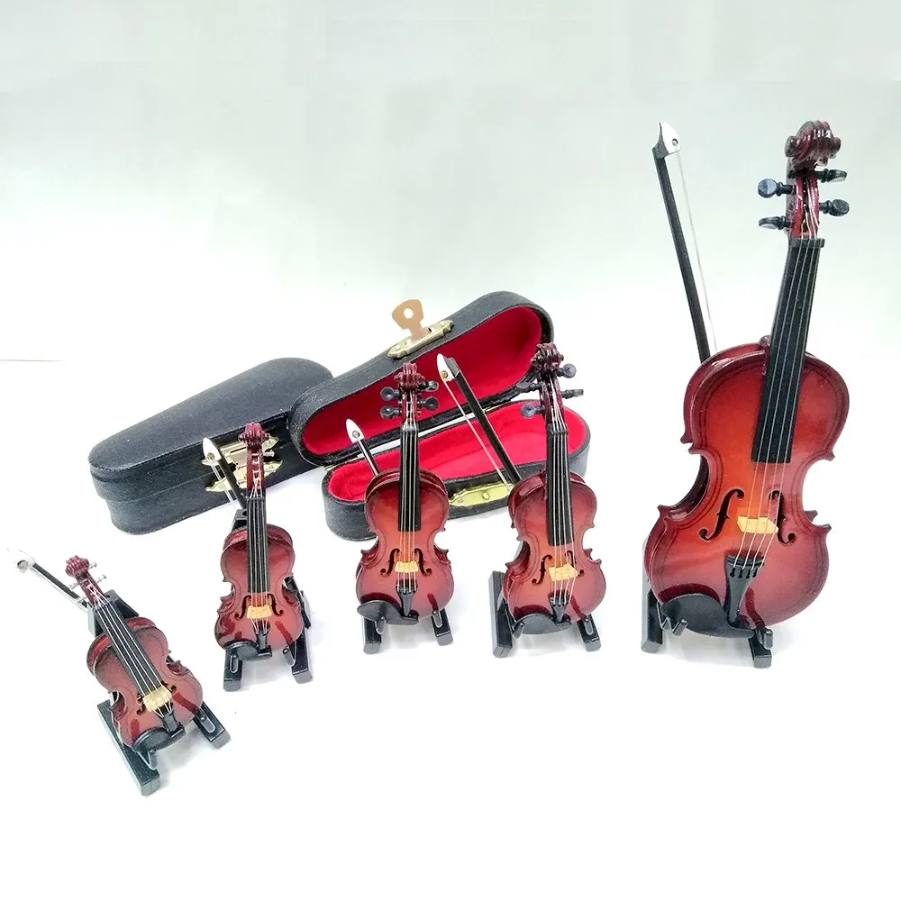 Mini violino multidimensione con supporto Modello di violino in legno di mogano Decorazioni per la casa Artigianato Mini strumenti musicali in miniatura