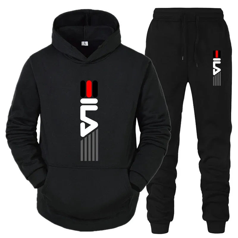 

Men's Tracksuit Hooded Sweatshirt+Sweatpants 2 Pcs Sets Sports Suit Casual Jogger Sportswear 2 Piece Male Fleece Streetwear Sets