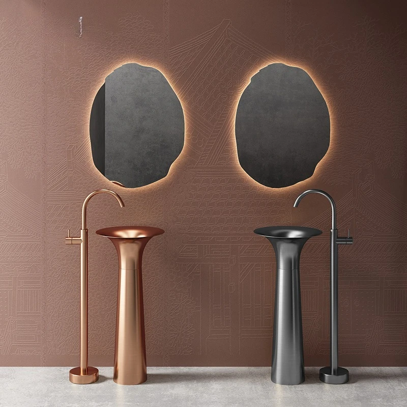 Creative horn type stainless steel wash basin column basin floor type wash basin hotel bathroom wash basin