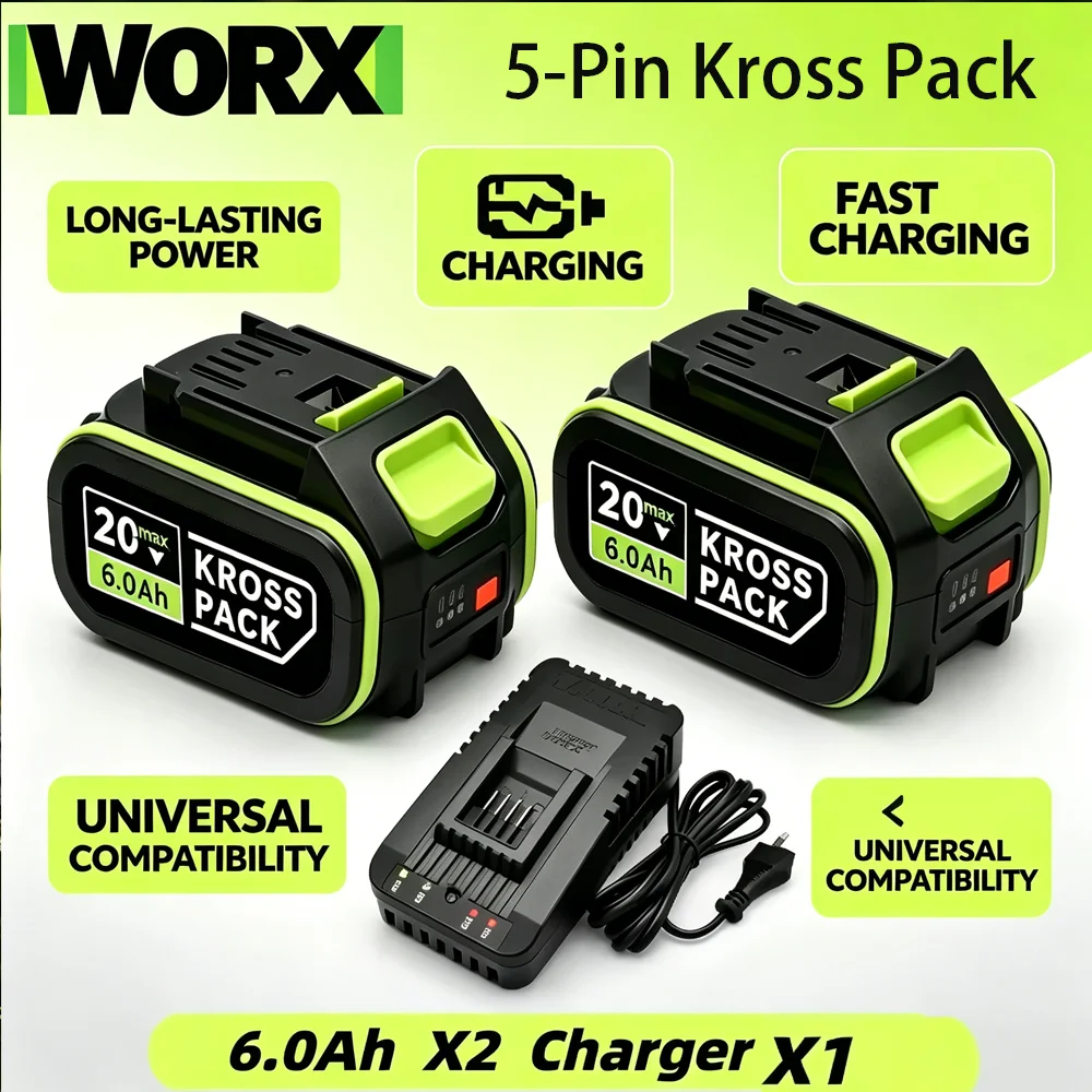 20V 8.0Ah 5 Pin Lithium Battery Pack Work with WORX WA3551 WA3551.1 WA3553 WA3641, Portable Spare Power for WX373 Cordless Drill