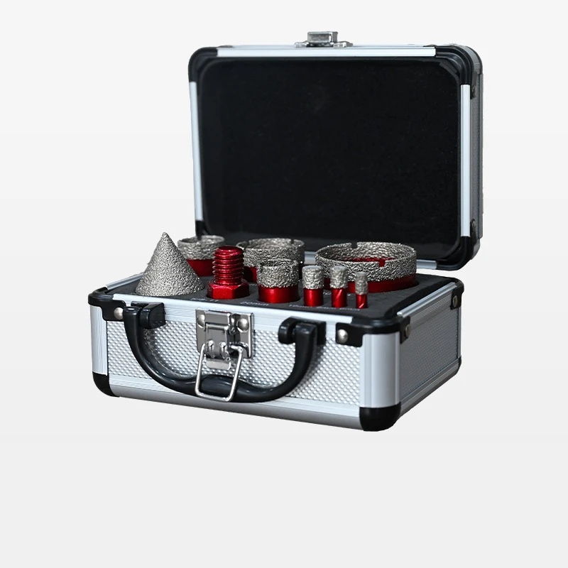 

Набор паяных сухих сверл в алюминиевом кейсе для сухого сверления керамической плитки, гранита, мрамора, стекла, корончатые сверла