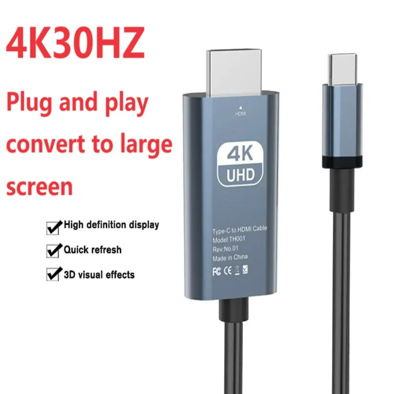  ﻿   Type-C naar HDMI kabel USB-C HDTV converterkabel 4K telefoon computer pc tv laptop externe monitor zelfde scherm conversiekabel