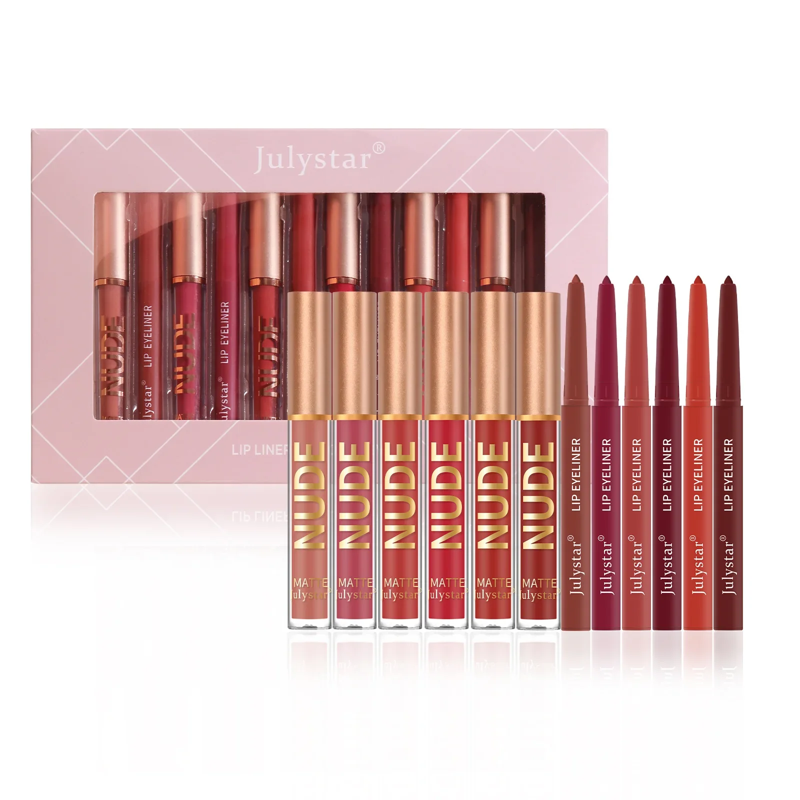 MISS ROSE Set per il trucco Smalto per labbra idratante che non sbiadisce Trucco per labbra Tazza antiaderente Rossetto opaco Lipliner Regalo per le donne