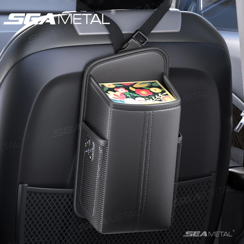 SEAMETAL Auto Sitz Seite Lagerung Tasche PU Leder Hängen Sitz Organizer Tissue Tasche Wasser Tasse Halter Telefon Unterstützung Lagerung Tasche