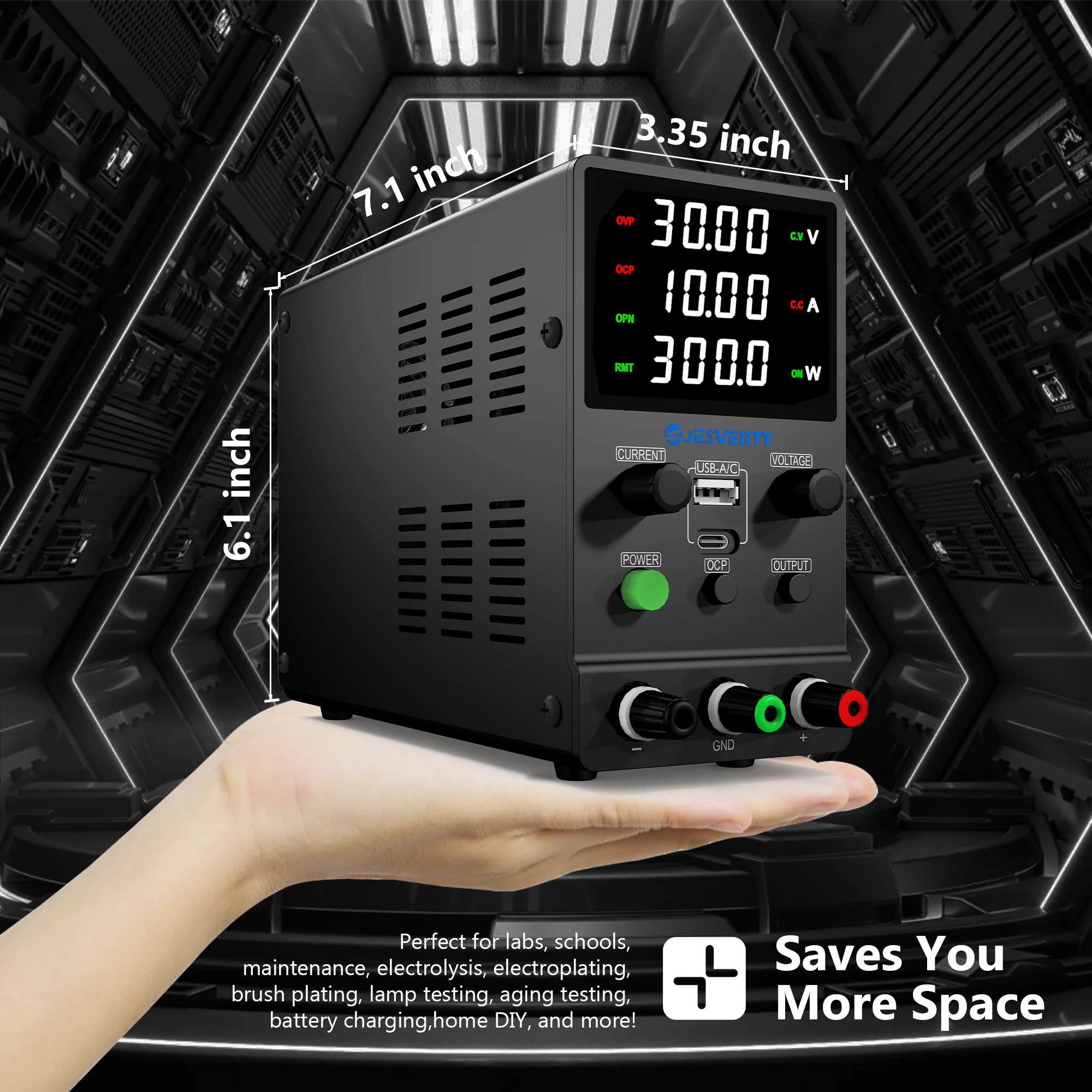 Jesverty SPS3010M Digital Variable DC Power Supply 30V 0-10A 5A 24V 300W OCP OVP Short Circuit Protection for Repair Rework 220V