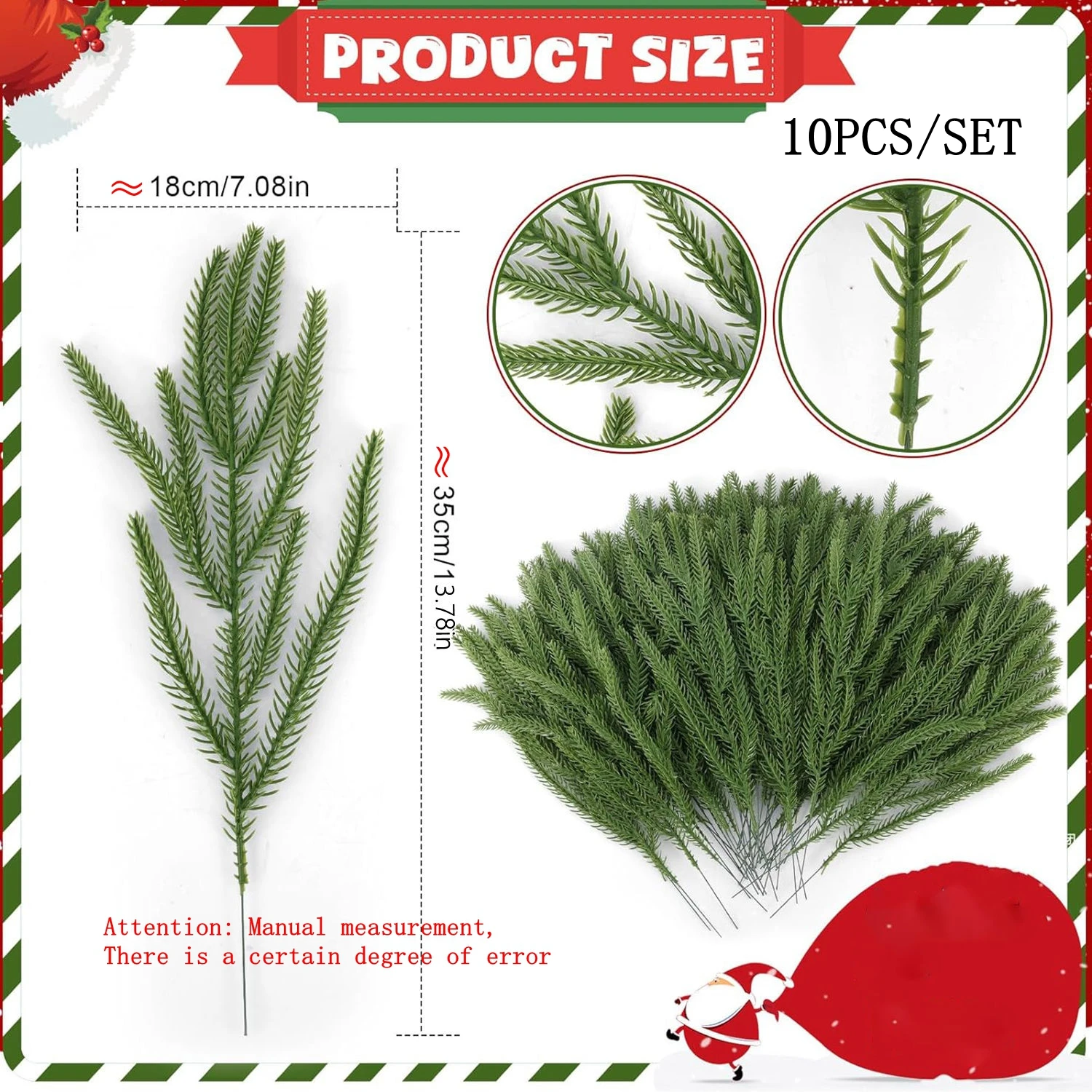 10pcs Simulated plants, Christmas pine branches, New Year home party decorations, Christmas tree wreath decorations