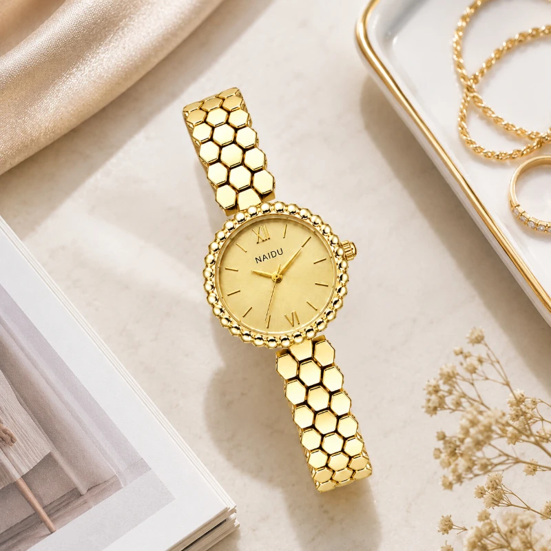 Luxury Women's Quartz Watch Simple Round Dial Honeycomb Strap Alloy Bracelet Wristwatches Fashion Ladies Watch Gift Reloj Mujer